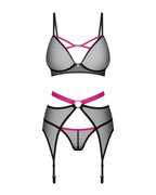 Комплект Obsessive Novenes 3-pcs set, XS/S, прозорий ліф на кісточках, стрінги, 