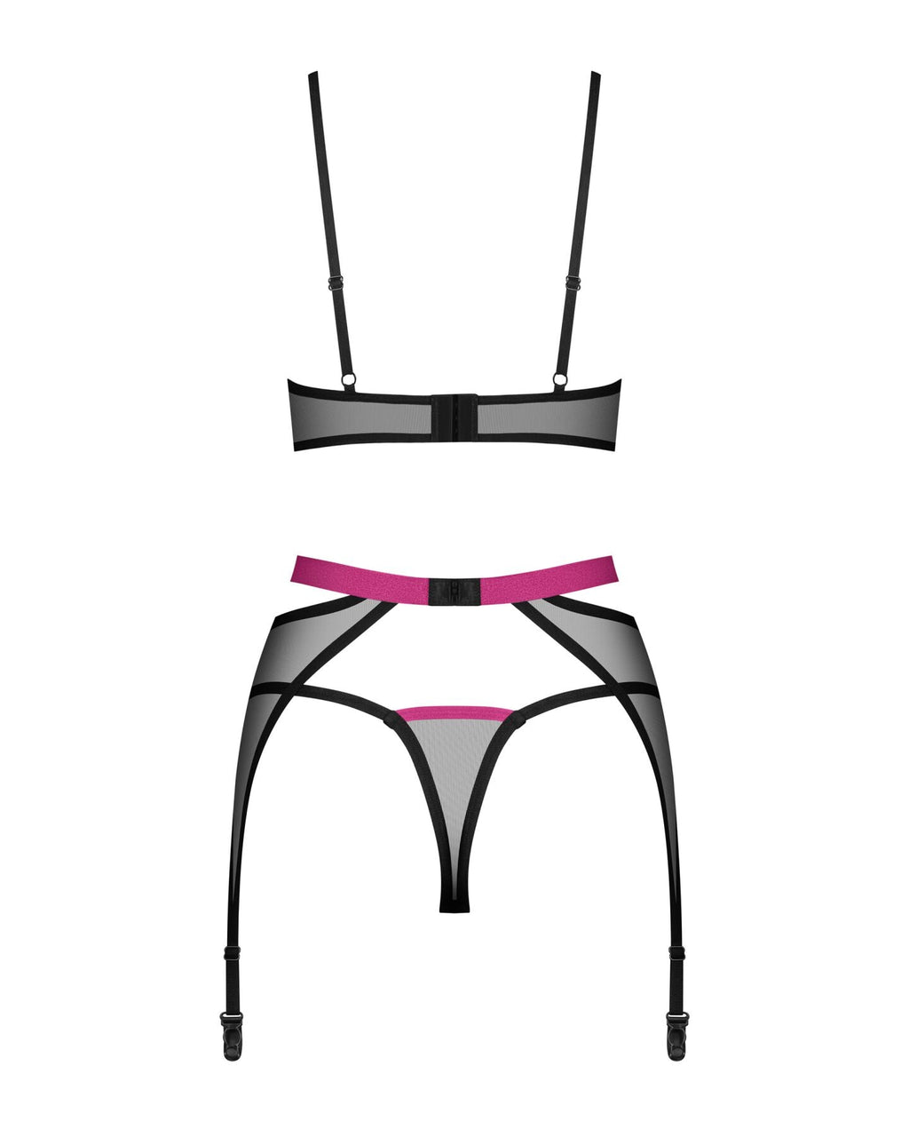 Комплект Obsessive Novenes 3-pcs set, XS/S, прозорий ліф на кісточках, стрінги, 