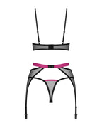 Комплект Obsessive Novenes 3-pcs set, XS/S, прозорий ліф на кісточках, стрінги, 