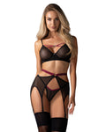 Obsessive (Польща) Комплект Obsessive Novenes 3-pcs set, XS/S, прозорий ліф на кісточках, стрінги, пояс