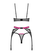 Комплект Obsessive Novenes 3-pcs set, прозорий ліф на кісточках, стрінги, пояс