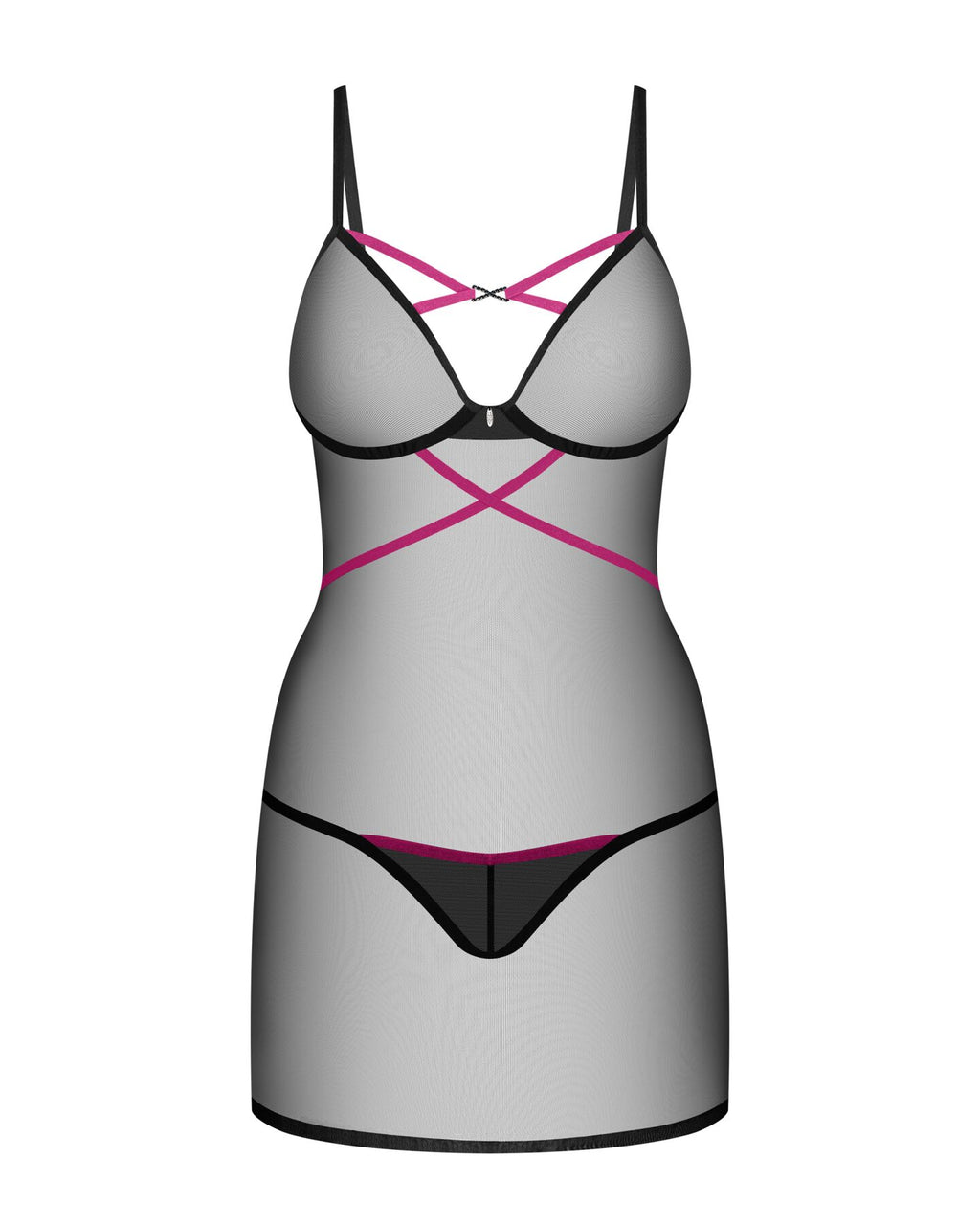 Obsessive (Польща) Пеньюар Obsessive Novenes chemise & thong, XS/S, обтислий, прозорий, зі стрепами, стрінги в комплект