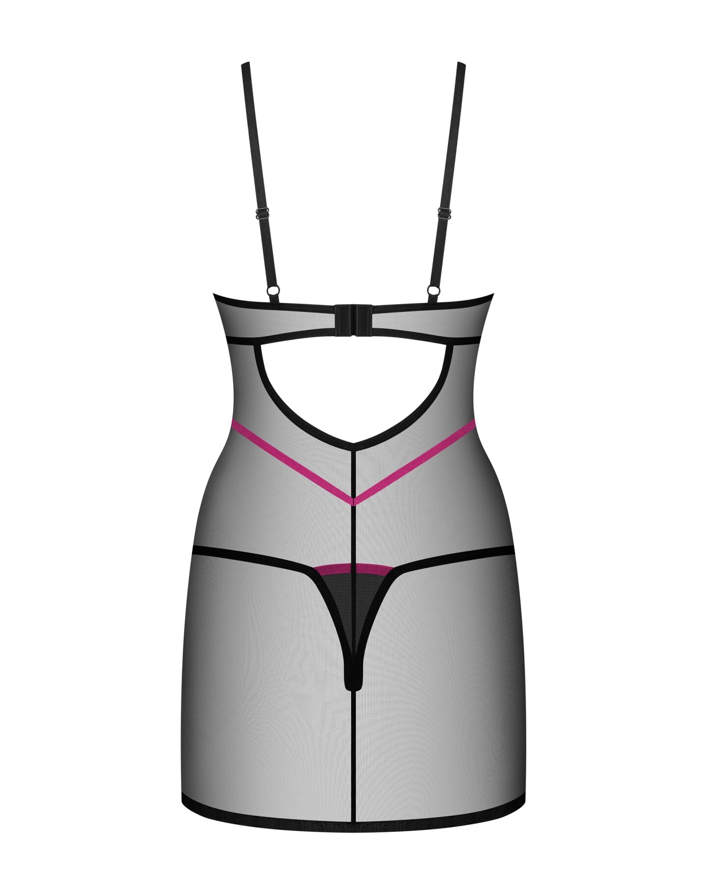 Obsessive (Польща) Пеньюар Obsessive Novenes chemise & thong, XS/S, обтислий, прозорий, зі стрепами, стрінги в комплект