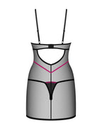 Пеньюар Obsessive Novenes chemise & thong, M/L, обтислий, прозорий, зі стрепами, стрінги в комплекті