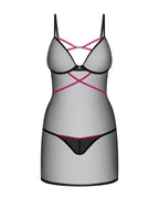 Пеньюар Obsessive Novenes chemise & thong, XL/2XL, обтислий, прозорий, зі стрепами, стрінги в компле