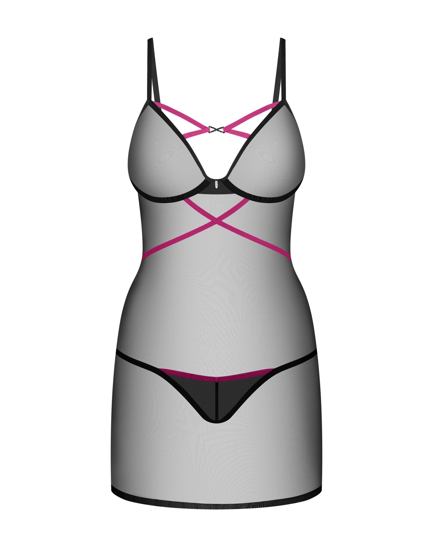 Obsessive (Польща) Пеньюар Obsessive Novenes chemise & thong, XL/2XL, обтислий, прозорий, зі стрепами, стрінги в компле