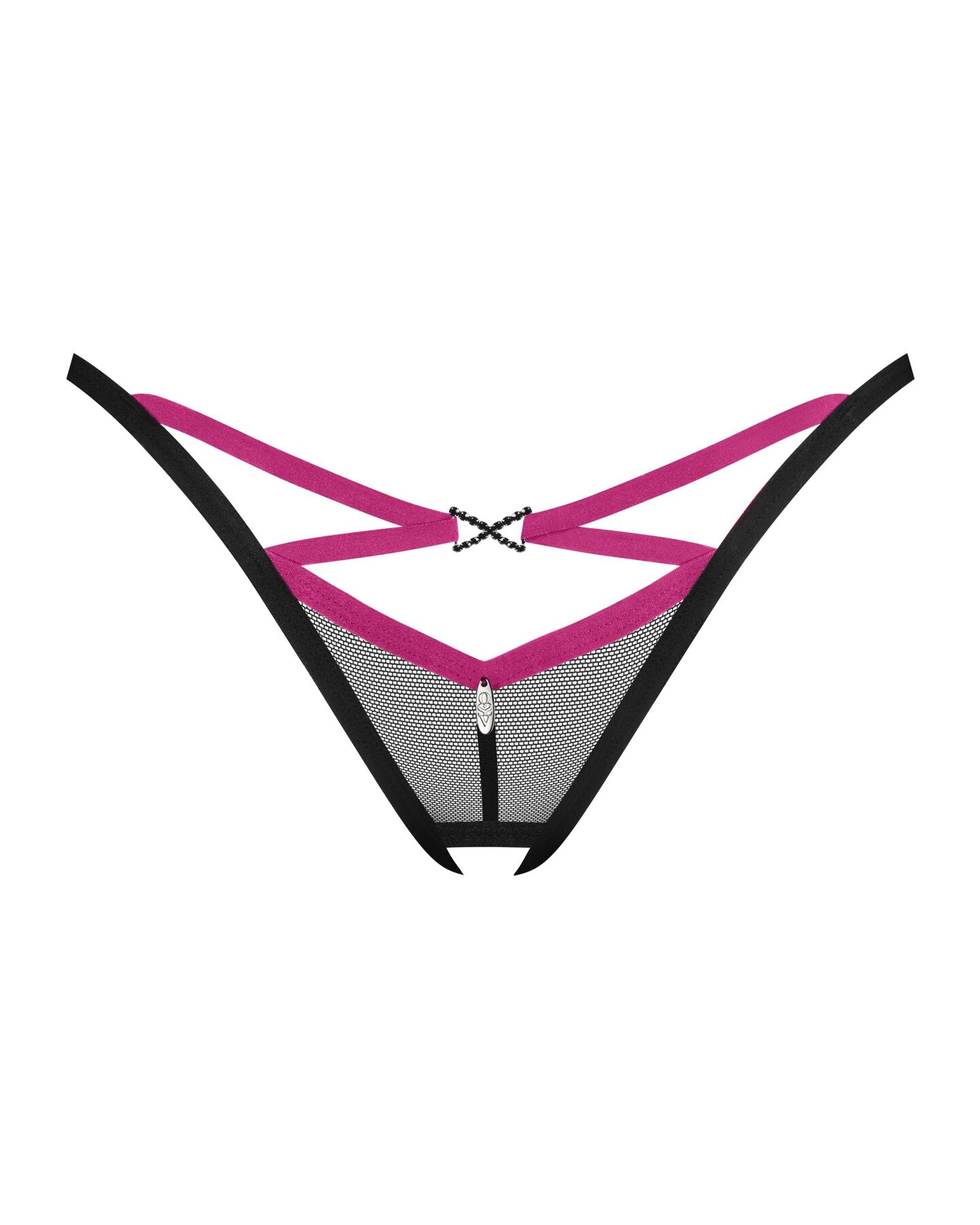 Obsessive (Польща) Трусики-стрінги Obsessive Novenes crotchless thong, XL/2XL, сітка, стрепи, прикраса зі стразами