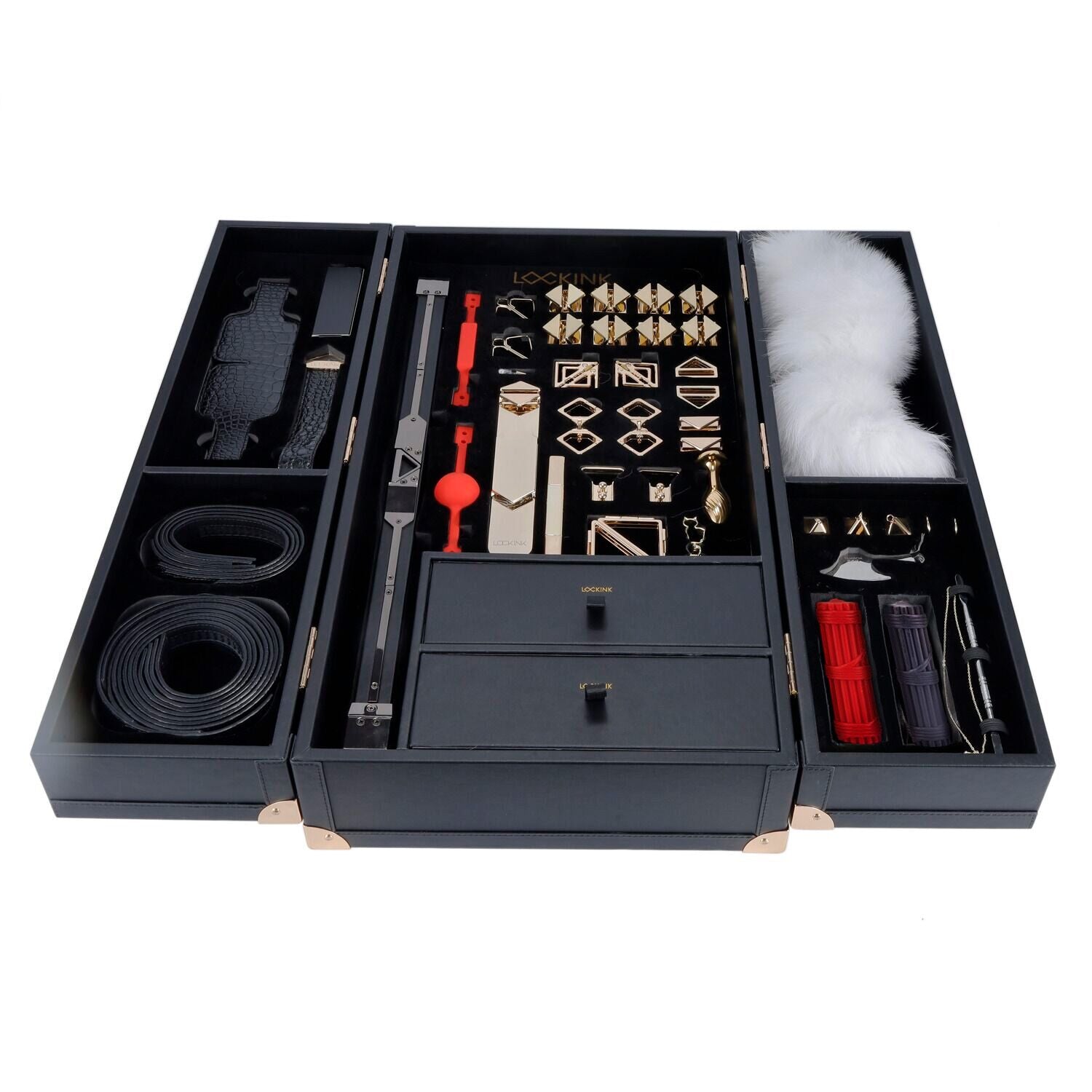 LOCKINK (Китай) БДСМ-набір LOCKINK All-in-1 BDSM Play Kit, чорний, шкіра з тисненням, предмети для бондажу, шибарі, ваксплею