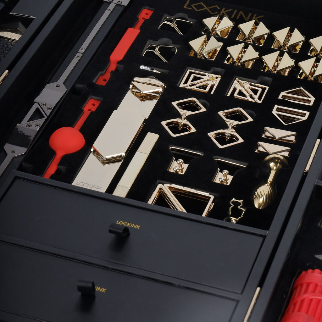 LOCKINK (Китай) БДСМ-набір LOCKINK All-in-1 BDSM Play Kit, чорний, шкіра з тисненням, предмети для бондажу, шибарі, ваксплею