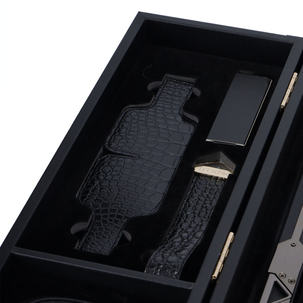 LOCKINK (Китай) БДСМ-набір LOCKINK All-in-1 BDSM Play Kit, чорний, шкіра з тисненням, предмети для бондажу, шибарі, ваксплею