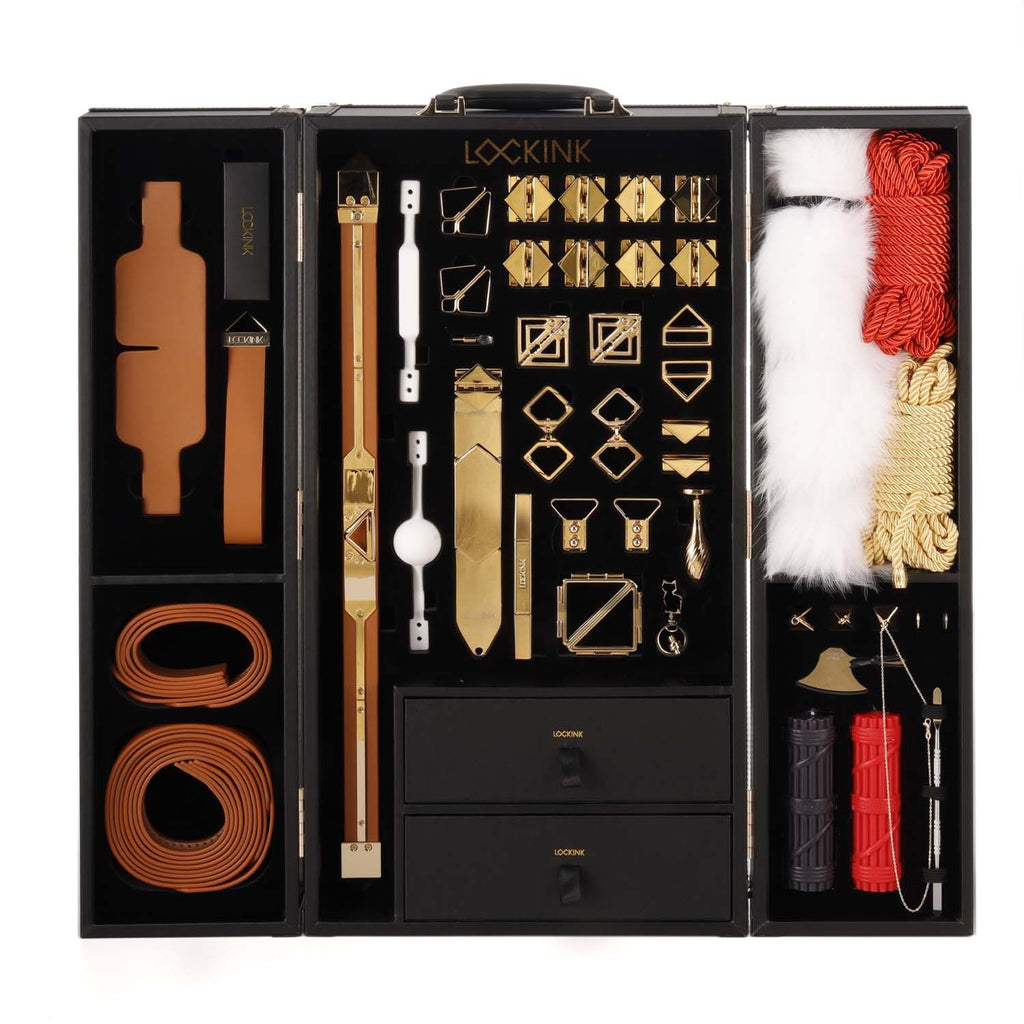 LOCKINK (Китай) БДСМ-набір LOCKINK All-in-1 BDSM Play Kit, коричневий, ремені, маска, кляпи, анальні пробки, свічки
