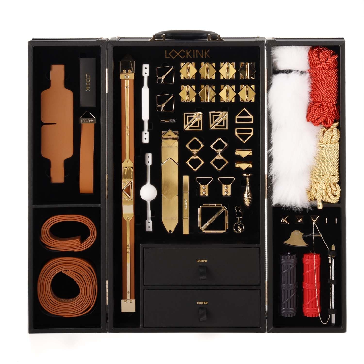 LOCKINK (Китай) БДСМ-набір LOCKINK All-in-1 BDSM Play Kit, коричневий, ремені, маска, кляпи, анальні пробки, свічки