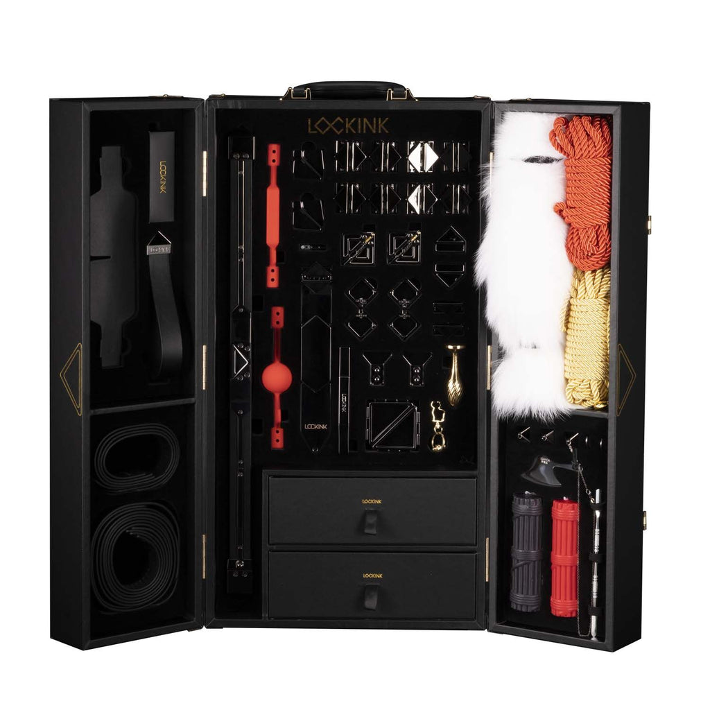 LOCKINK (Китай) БДСМ-набір LOCKINK All-in-1 BDSM Play Kit, чорний, ремені, маска, кляпи, анальні пробки, свічки