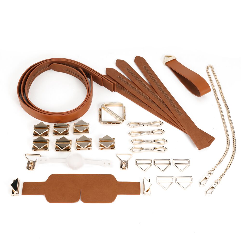 LOCKINK (Китай) БДСМ-набір LOCKINK Bondage & Restraint Set, коричневий, натуральна шкіра, фіксатори, маска, кляп
