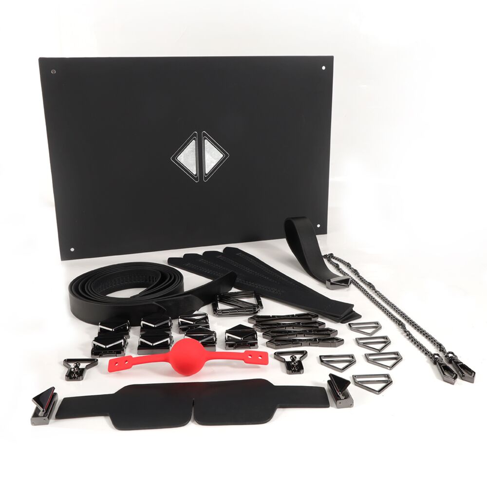 LOCKINK (Китай) БДСМ-набір LOCKINK Bondage & Restraint Set, чорний, натуральна шкіра, фіксатори, маска, кляп