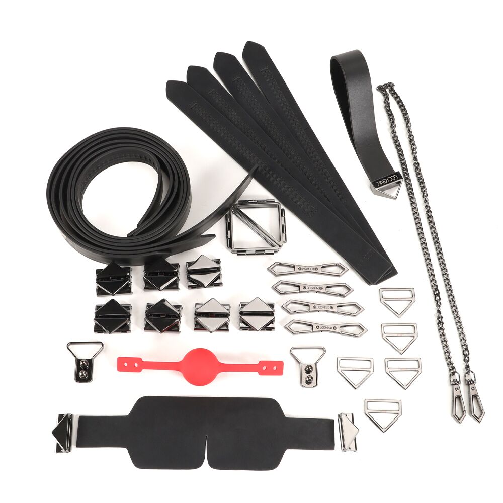 LOCKINK (Китай) БДСМ-набір LOCKINK Bondage & Restraint Set, чорний, натуральна шкіра, фіксатори, маска, кляп