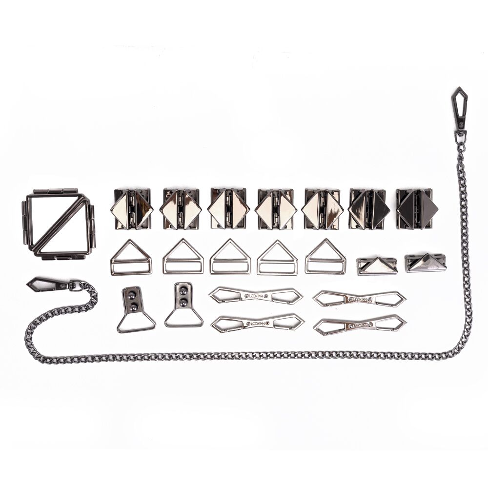 LOCKINK (Китай) БДСМ-набір LOCKINK Bondage & Restraint Set, чорний, натуральна шкіра, фіксатори, маска, кляп