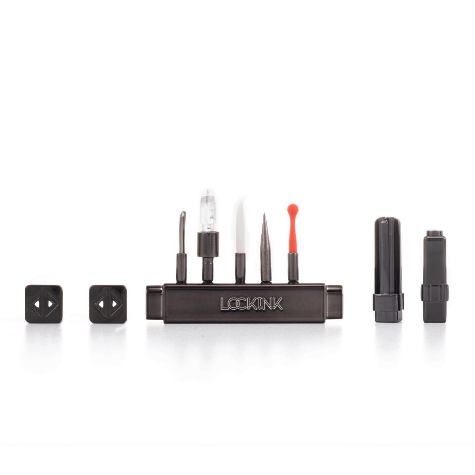 LOCKINK (Китай) БДСМ-набір LOCKINK Teasing & Impact-Play Set, чорний, маска, кляп, затискачі для сосків, тиклер, шльопалка