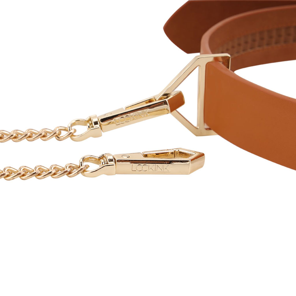 LOCKINK (Китай) Нашийник з повідцем LOCKINK Tied Collar with Leash Set, коричневий, ланцюг зі шкіряною петлею та карабіном