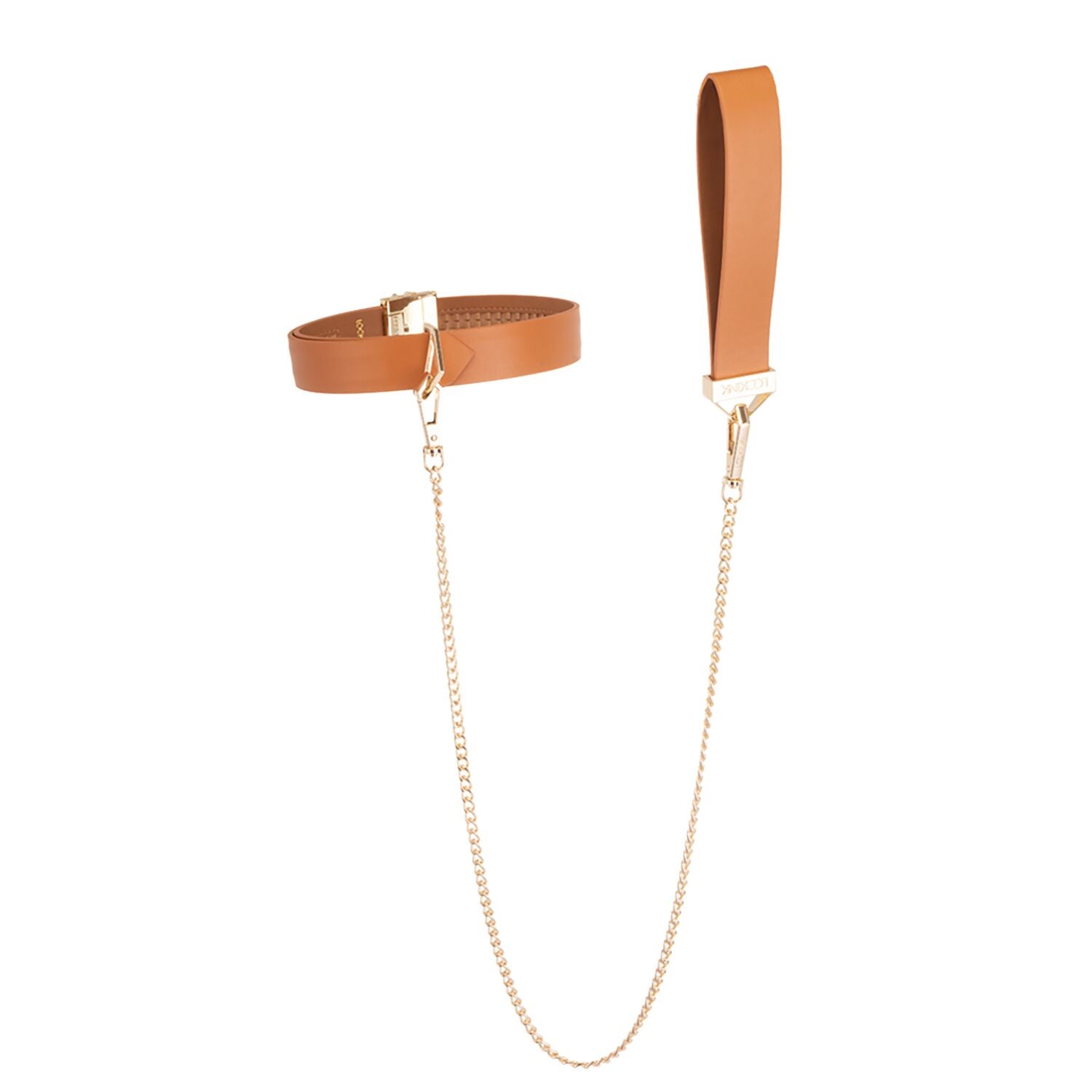 LOCKINK (Китай) Нашийник з повідцем LOCKINK Tied Collar with Leash Set, коричневий, ланцюг зі шкіряною петлею та карабіном