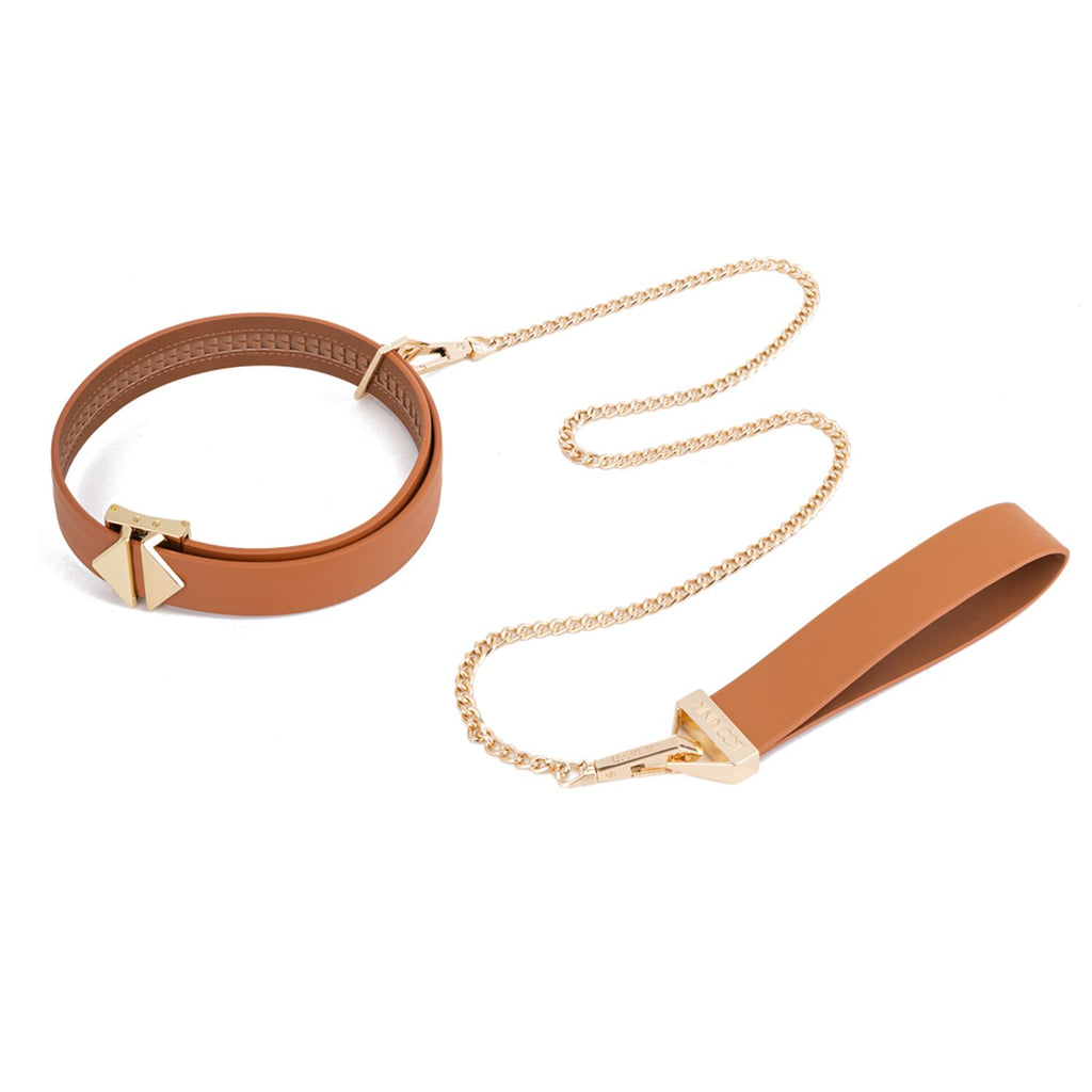 LOCKINK (Китай) Нашийник з повідцем LOCKINK Tied Collar with Leash Set, коричневий, ланцюг зі шкіряною петлею та карабіном