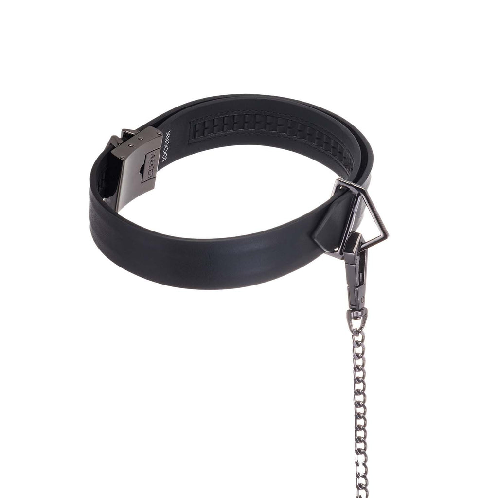 LOCKINK (Китай) Нашийник з повідцем LOCKINK Tied Collar with Leash Set, чорний, ланцюг зі шкіряною петлею та карабіном