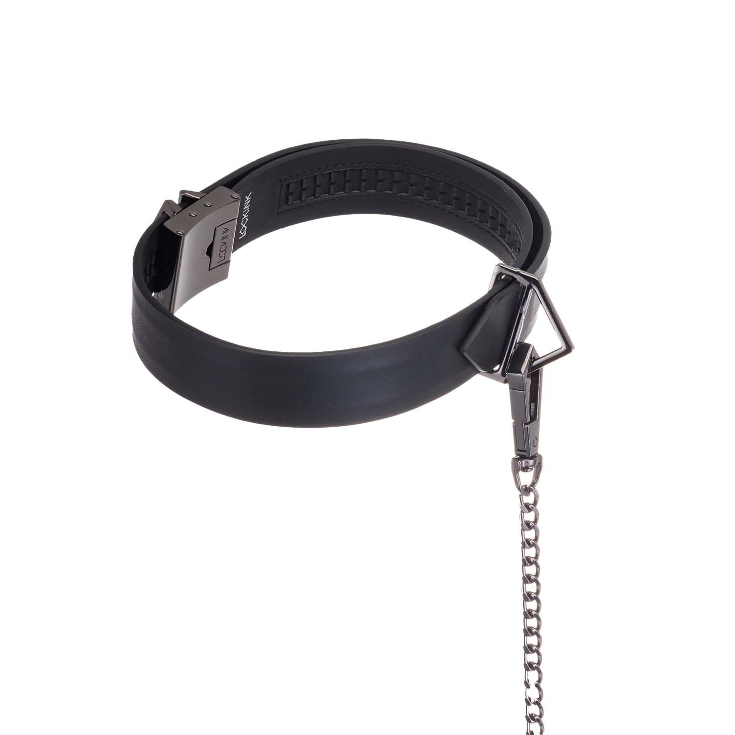 LOCKINK (Китай) Нашийник з повідцем LOCKINK Tied Collar with Leash Set, чорний, ланцюг зі шкіряною петлею та карабіном