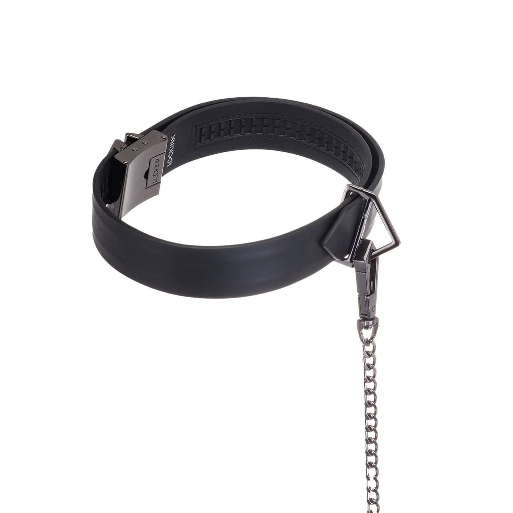 Нашийник з повідцем LOCKINK Tied Collar with Leash Set, чорний, ланцюг зі шкірян
