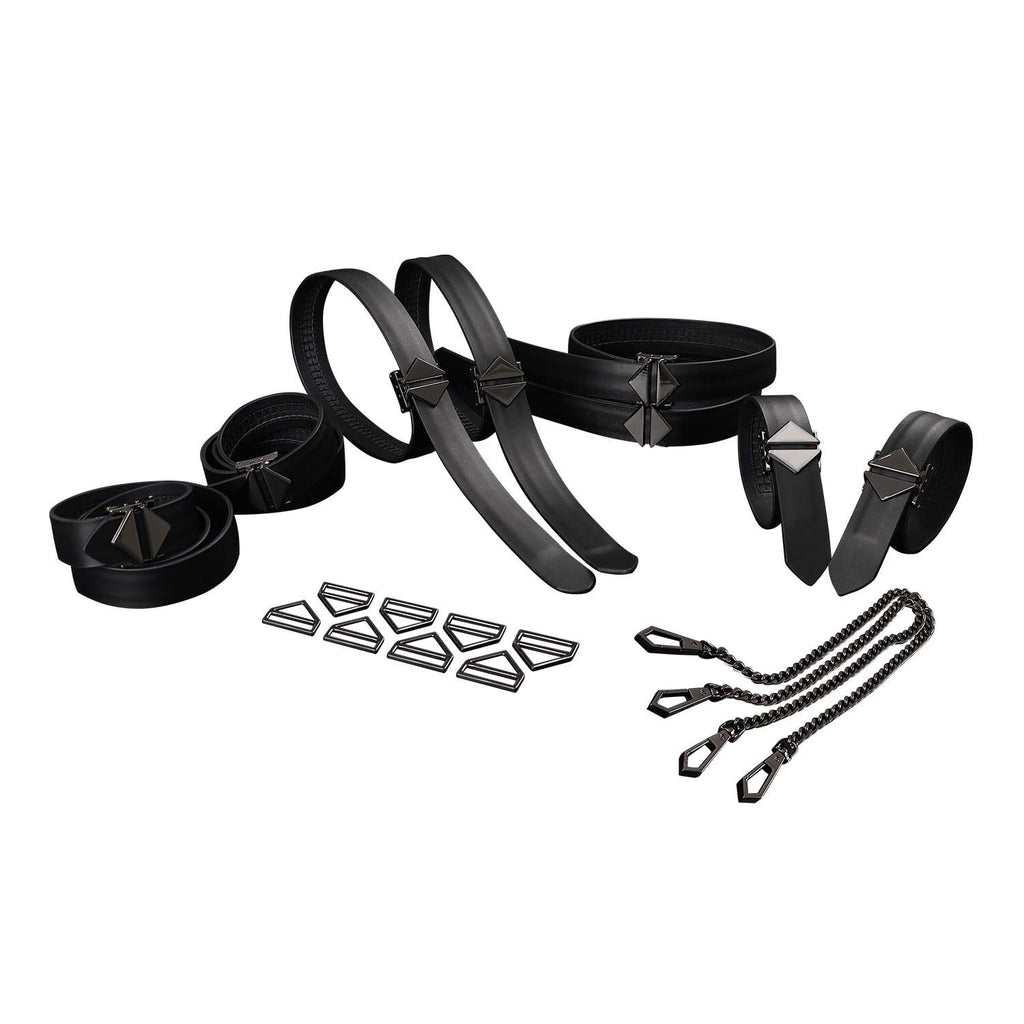 LOCKINK (Китай) Набір для бондажу LOCKINK 8-Bondage-Straps Restraint Set, чорний 8 ременів з натуральної шкіри
