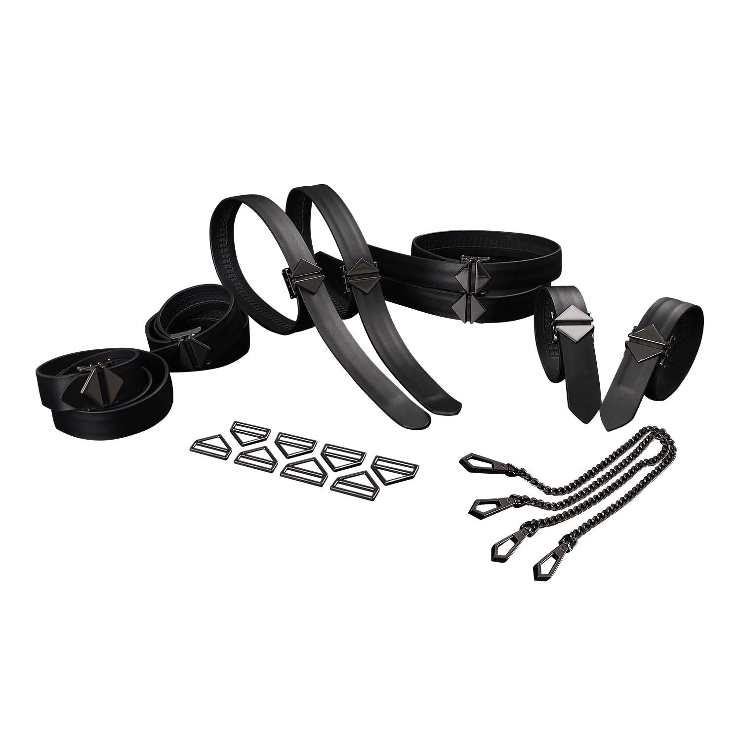 LOCKINK (Китай) Набір для бондажу LOCKINK 8-Bondage-Straps Restraint Set, чорний 8 ременів з натуральної шкіри