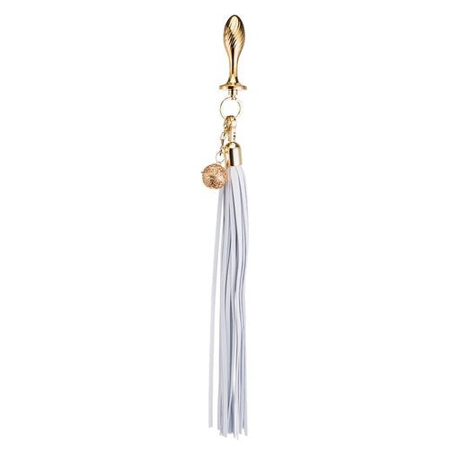 Анальна пробка з флогером LOCKINK SEVANDA White Pony-Tail Anal Pear-shape Plug