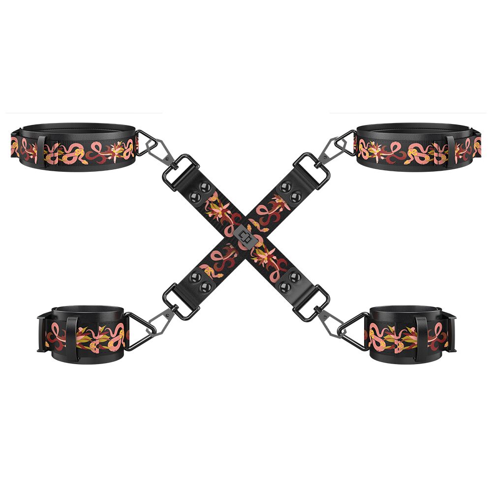 БДСМ-набір LOCKINK The Flowering Serpent Bondage Set, чорний, з малюнком у вигляді змій, 7 предметів