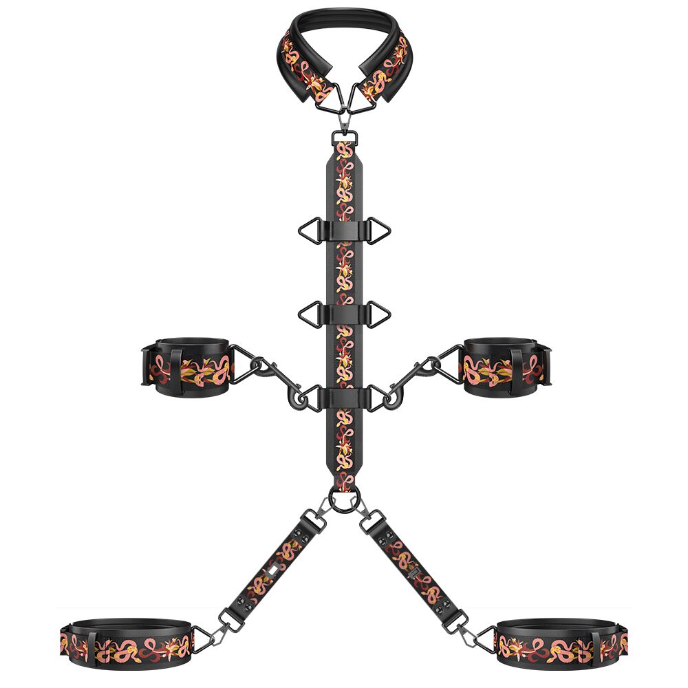 LOCKINK (Китай) БДСМ-набір LOCKINK The Flowering Serpent Bondage Set, чорний, з малюнком у вигляді змій, 12 предметів