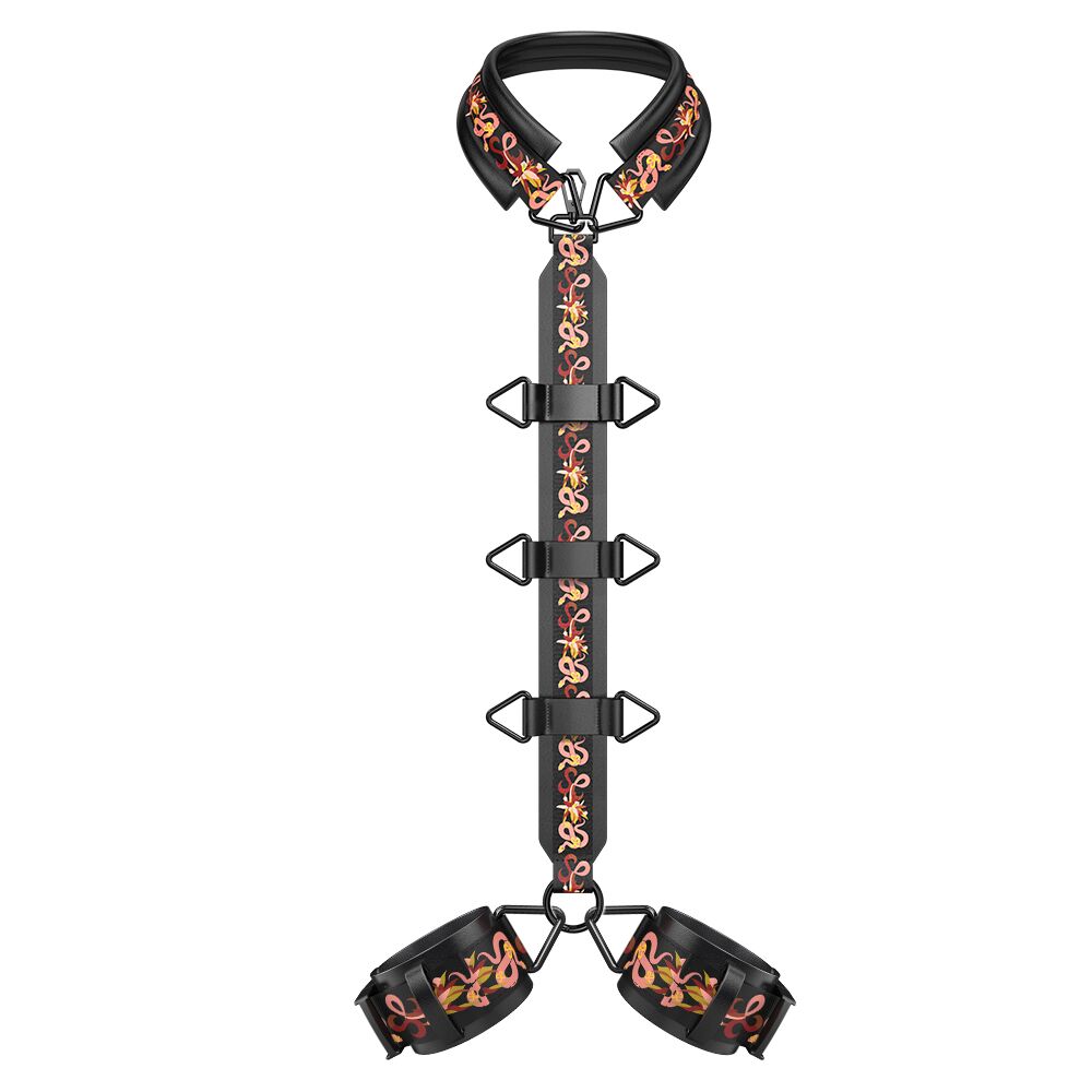 LOCKINK (Китай) БДСМ-набір LOCKINK The Flowering Serpent Bondage Set, чорний, з малюнком у вигляді змій, 12 предметів