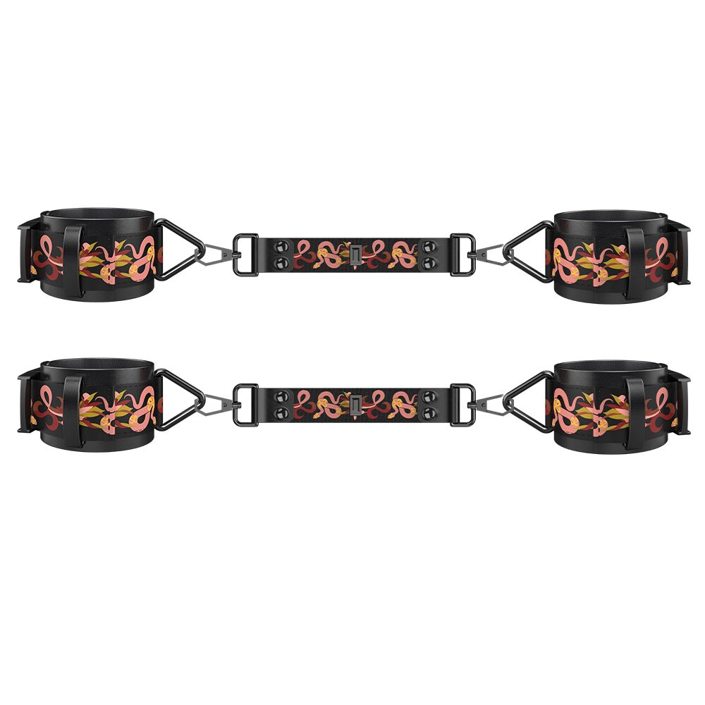 LOCKINK (Китай) БДСМ-набір LOCKINK The Flowering Serpent Bondage Set, чорний, з малюнком у вигляді змій, 12 предметів