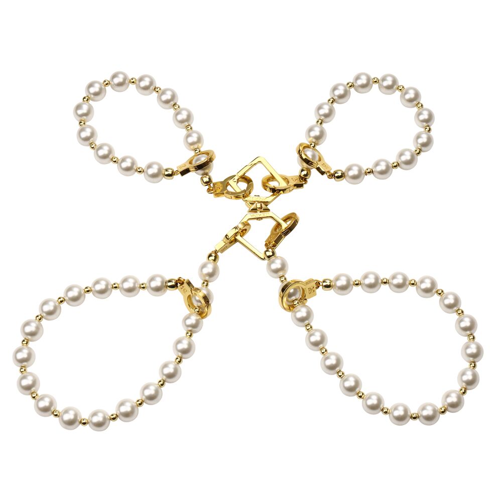 LOCKINK (Китай) Перлинний набір для фіксації LOCKINK Pearl Bondage & Restraint Set, наручники, поножі, повідець