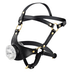 Маска-збруя для мінету LOCKINK SEVANDA Blowjob Head Harness, чорна, з м’якою вставкою у вигляді губ
