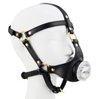 Маска-збруя для мінету LOCKINK SEVANDA Blowjob Head Harness, чорна, з м’якою вставкою у вигляді губ