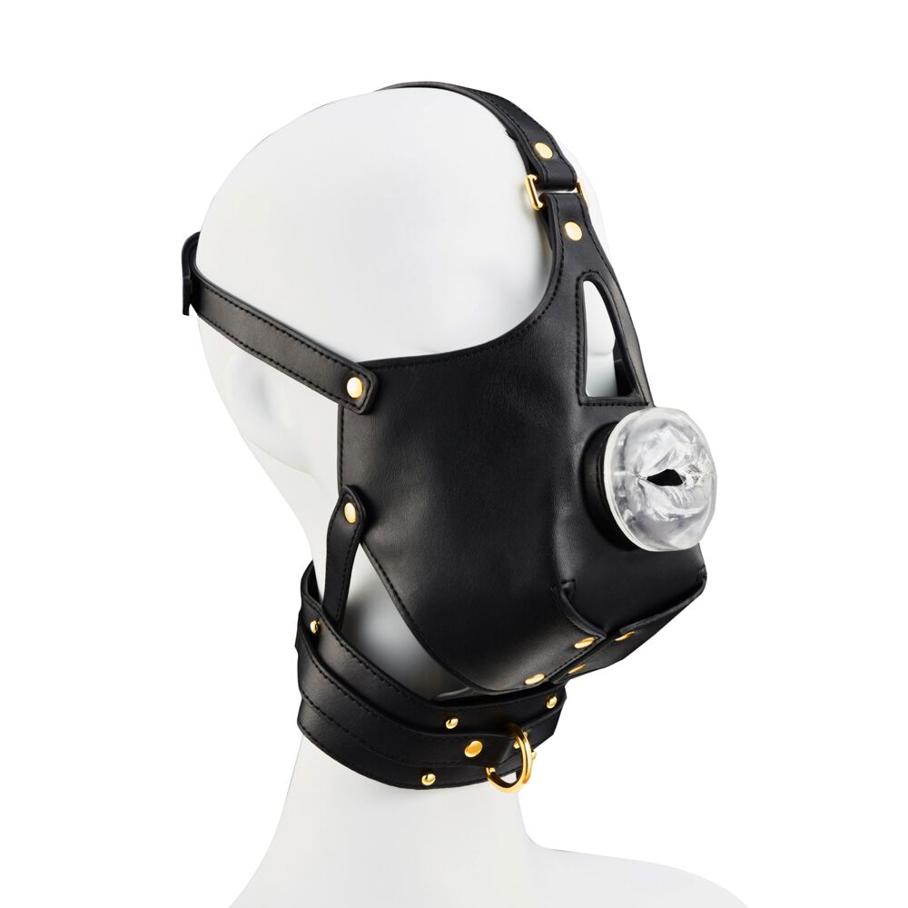 LOCKINK (Китай) Маска-збруя для мінету з повідцем LOCKINK SEVANDA Blowjob Head Muzzle with Leash, чорна