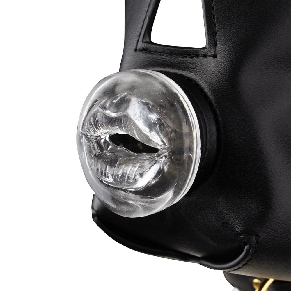 LOCKINK (Китай) Маска-збруя для мінету з повідцем LOCKINK SEVANDA Blowjob Head Muzzle with Leash, чорна
