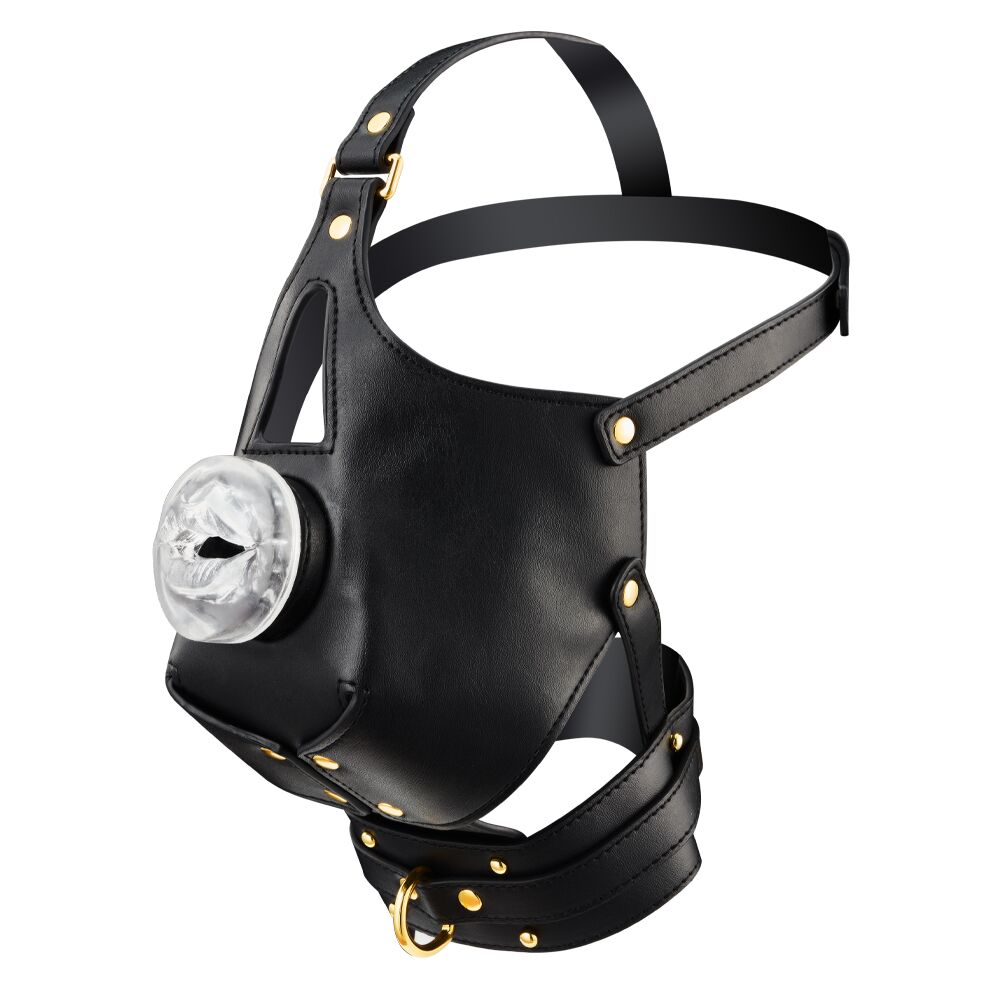 LOCKINK (Китай) Маска-збруя для мінету з повідцем LOCKINK SEVANDA Blowjob Head Muzzle with Leash, чорна