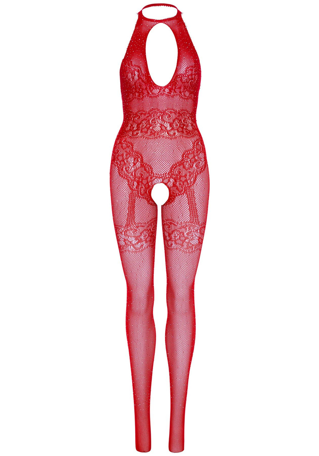 Leg Avenue (США) Бодістокінг Leg Avenue Rhinestone Lace and Net, One Size, червоний, зі стразами, відкритий доступ