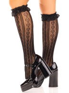 Гольфи ажурні Leg Avenue Sweetheart Ruffle Cuff Knee Highs, чорні, з рюшами, малюнок-сердечка