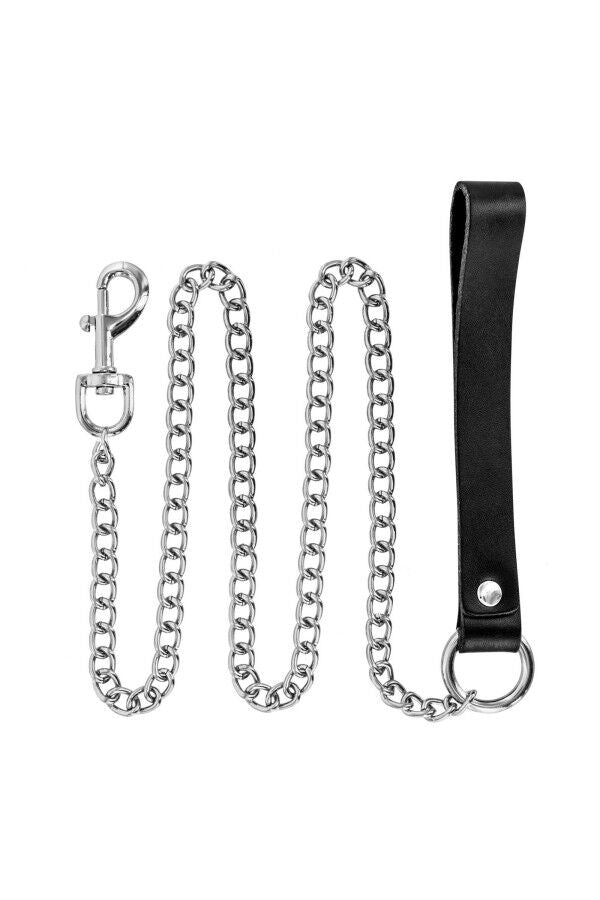 Fetish Tentation (Франція) Повідець з натуральної шкіри Fetish Tentation Premium Metal leash with cowhide leather wrist 115 см