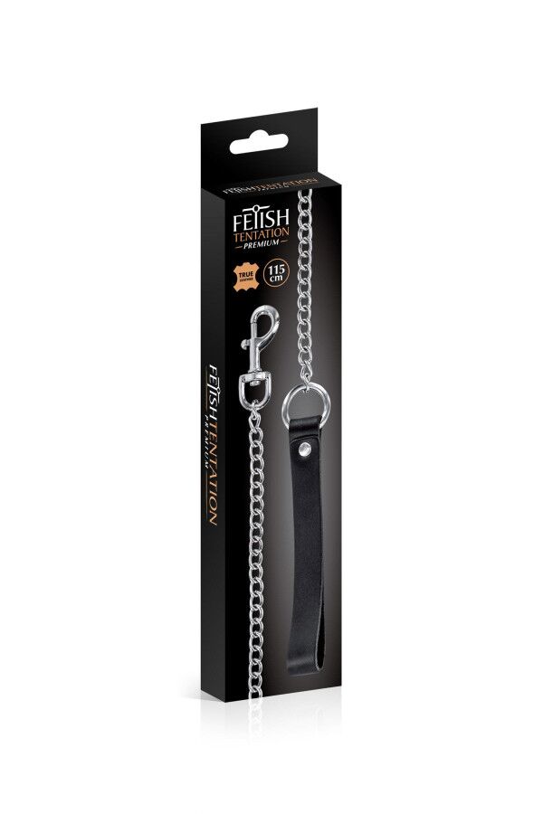 Fetish Tentation (Франція) Повідець з натуральної шкіри Fetish Tentation Premium Metal leash with cowhide leather wrist 115 см