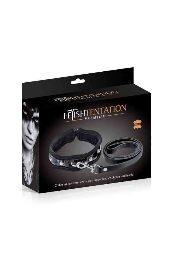 Fetish Tentation (Франція) Повідець з натуральної шкіри Fetish Tentation Premium Patent leather chocker and leash
