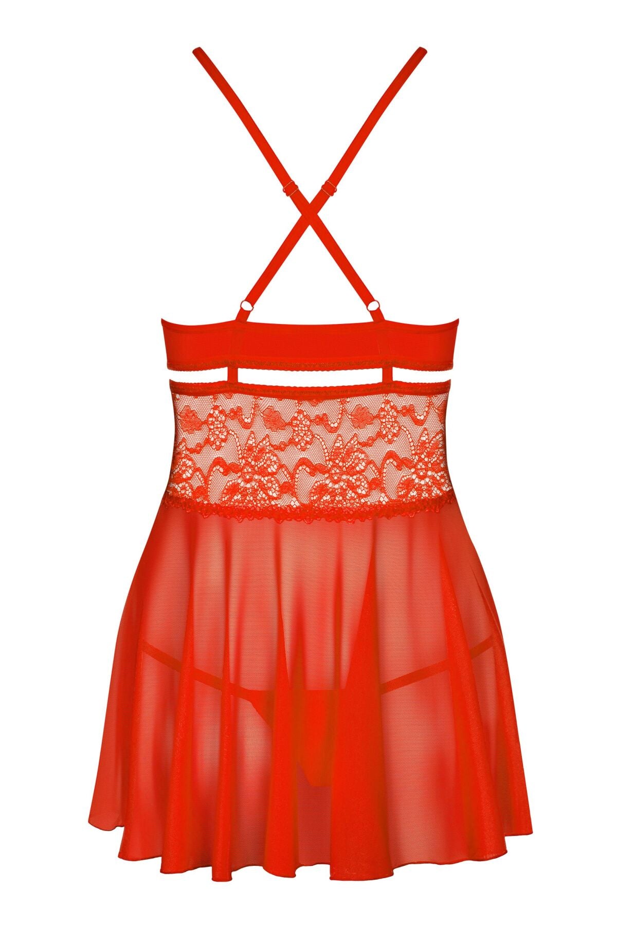 Obsessive (Польща) Бебі-дол Obsessive 838-BAB-3 babydoll & thong, L/XL, червоний, мереживний ліф, стрінги в комплекті