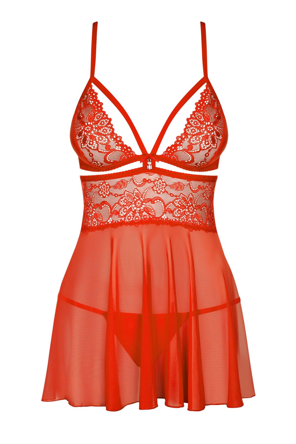 Obsessive (Польща) Бебі-дол Obsessive 838-BAB-3 babydoll & thong, 2XL/3XL, червоний, мереживний ліф, стрінги в комплекті