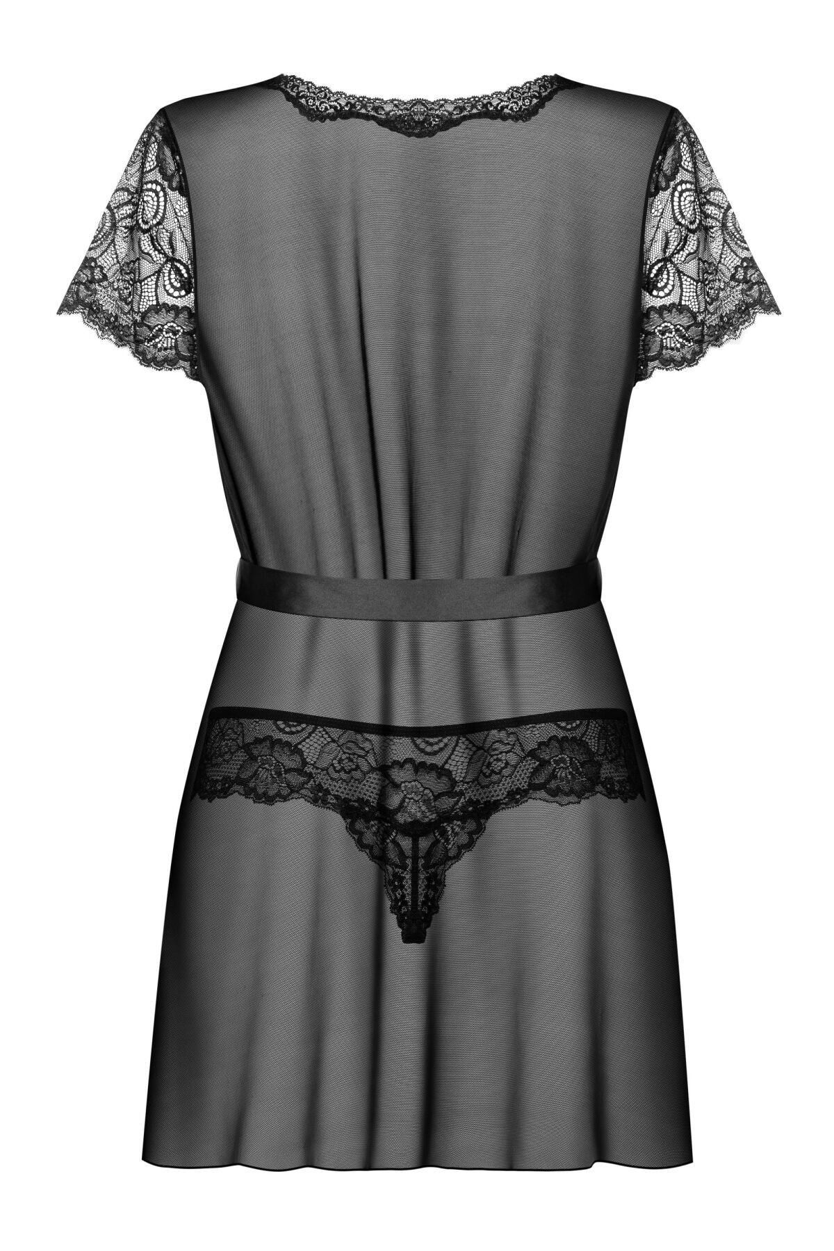 Obsessive (Польща) Пеньюар Obsessive Alluria peignoir & thong, S/M, прозорий, з мереживом, пояс, трусики в комплекті