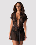 Obsessive (Польща) Пеньюар Obsessive Alluria peignoir & thong, S/M, прозорий, з мереживом, пояс, трусики в комплекті